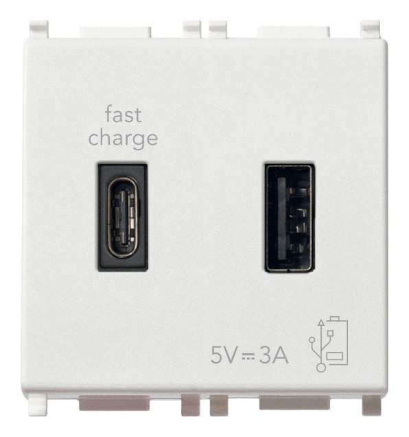 Priza USB tip A+ C 5V 3A 2M Vimar Plana alb 14295.AC