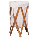 Cumpara ieftin Cos de rufe pliabil, crem, lemn si material textil