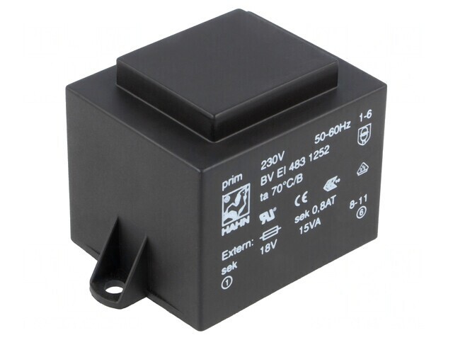 Transformator &icirc;ncapsulat 15VA 230V 18V 833mA PCB