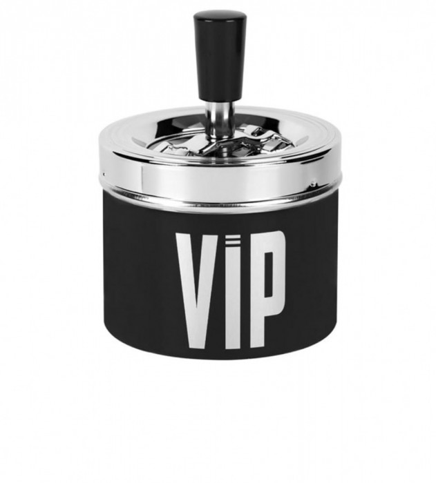 Scrumiera premium VIP,metalica,rotunda,125 mm inaltime,90 mm diametru,cu buton