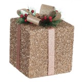 Cadou Decorativ Crăciun, Ornamente Spumă-Tinsel, Panglică Aurie Bej, Conuri Pin, 18x18x20cm, Oem
