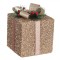 Cadou Decorativ Crăciun, Ornamente Spumă-Tinsel, Panglică Aurie Bej, Conuri Pin, 18x18x20cm
