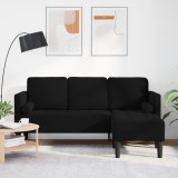 vidaXL Sofa cu 3 locuri cu Chaise &icirc;n formă de L Neagră 160 cm Catifea