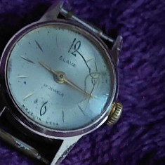ceas mecanic de mana vechi,ceas SLAVA-auriu.Made in URSSS,-Defect-17 jewels