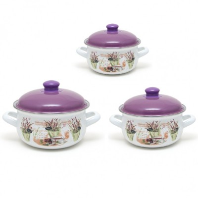 Set 6 piese Cratite Emailate cu Capace Savasan 3.8-6l model Lavanda foto