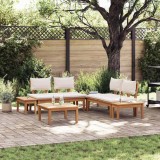 Set Bănci Grădină vidaXL 3 piese, Lemn Masiv Tec, Maro/Crem, Rustic, 2 Locuri, Mic