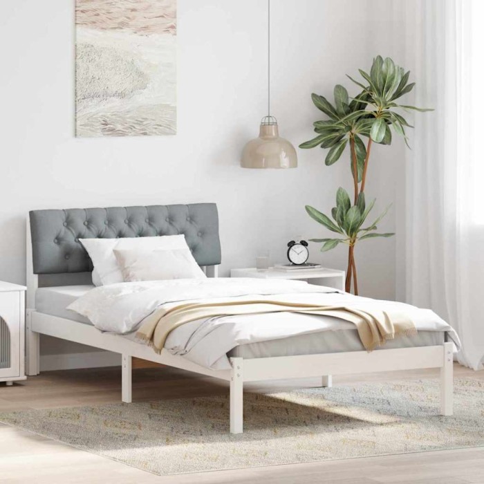 vidaXL Cadru de pat Alb și gri deschis 100 x 200 cm Lemn masiv de pin 878633