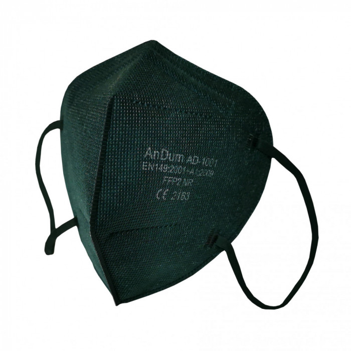 Masca Verde inchis FFP2, model &nbsp;AD-1001, 5 straturi, Conforma cu CE 2163, ambalata individual