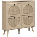 HOMCOM Pantofar 4 clapete 20 perechi raft reglabil stil boem picioare lemn masiv 105 x 24 x 97,5 cm natural | Aosom Romania