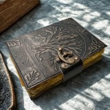 Agenda Jurnal din piele naturala cu pagini tip pergament si inchidere metalica - Dark