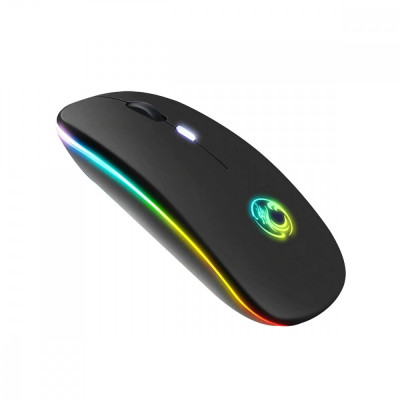 Mouse Gaming Wireless RGB iMice, Silentios, Slim, 4 Butoane, Acumulator, pentru PC, Laptop, Tableta, Telefon, TV, M-E1300, negru foto