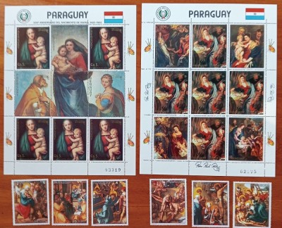 PARAGUAY-&amp;#039;&amp;#039;PICTURI- de -RUBENS-RELIGIE&amp;#039;&amp;#039;CRACIUN-MADONA&amp;#039;&amp;#039;-2 BLOC de 7v+ vineta.+Seria de 6v--MNH NESTAMP. -Calitate EXTRA foto