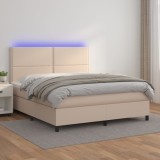 VidaXL Pat cu arcuri, cu saltea și LED cappuccino 140x190 cm piele eco