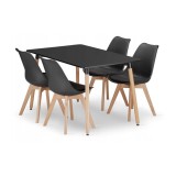 Set masa stil scandinav + 4 scaune Mark negru, Artool, MDF si lemn, 120x80x75 cm