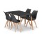 Set masa stil scandinav + 4 scaune Mark negru, Artool, MDF si lemn, 120x80x75 cm