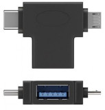 Adaptor OTG USB-A la USB-C + micro USB-B M-T Negru, 55554, Oem