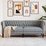 vidaXL Canapea Chesterfield Argyle Gri deschis 201.5 x 74.5 x 74.5 cm