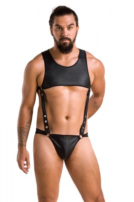 Set 2 Piese Adam din Piele Ecologica cu Capse Metalice, Negru, S/M foto
