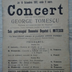 Afiș Concertul violonistului George Tomescu - 1907