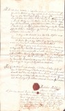 A3061N Zălogire de păm&acirc;nturi contra unul &icirc;mprumut de florini renani, 1843, T&acirc;rgu Lăpuș, Maramureș, cu sigiliu nobiliar &icirc;n ceară roșie, limba maghiară