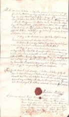 A3061N Zălogire de păm&acirc;nturi contra unul &icirc;mprumut de florini renani, 1843, T&acirc;rgu Lăpuș, Maramureș, cu sigiliu nobiliar &icirc;n ceară roșie, limba maghiară