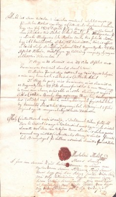 A3061N Zălogire de păm&amp;acirc;nturi contra unul &amp;icirc;mprumut de florini renani, 1843, T&amp;acirc;rgu Lăpuș, Maramureș, cu sigiliu nobiliar &amp;icirc;n ceară roșie, limba maghiară foto