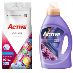 Detergent pudra pentru rufe colorate Active, sac 10kg, 135 spalari + Balsam de rufe Active Summer Touch, 1.5 litri, 60 spalari