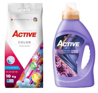 Detergent pudra pentru rufe colorate Active, sac 10kg, 135 spalari + Balsam de rufe Active Summer Touch, 1.5 litri, 60 spalari foto