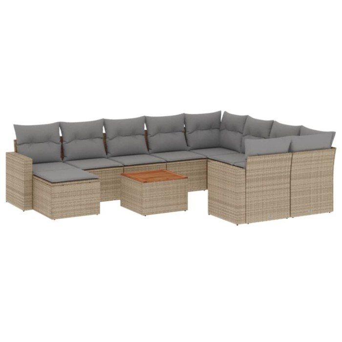 Set canapele de gradina cu perne, 11 piese, bej, poliratan
