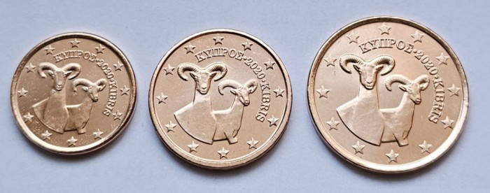 Set 3 monede, 1, 2, 5 euro cent 2020 Cipru, unc, km#78-80