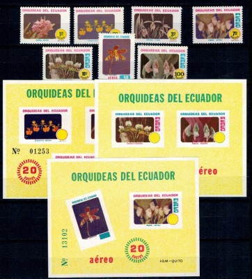 Ecuador 1980 - Flori, orhidee, serie+colite neuzate foto