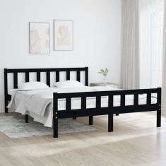vidaXL Cadru de pat King Size, negru, 150x200 cm, lemn masiv foto