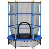 HOMCOM Trambolină Elastică pentru Copii cu Plasă de Siguranță și Țevi Căptușite, V&acirc;rstă 3-10 Ani, &Oslash;140x190 cm, Albastru | Aosom Romania