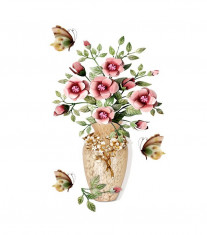 Autocolant decorativ Vaza cu Flori si fluturi, Roz, 70 cm, 1252ST foto