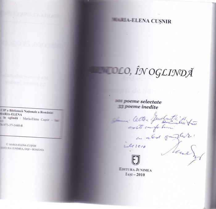AMS - MARIA-ELENA CUSNIR - DINCOLO IN OGLINDA (AUTOGRAF)