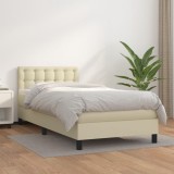 vidaXL Pat box spring cu saltea, crem, 90x200 cm, piele ecologică