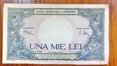 ARH1A-1000 lei-10 septembrie 1941-Bancnota Romania regalista. Pret pe bucata. foto