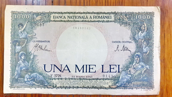 ARH1A-1000 lei-10 septembrie 1941-Bancnota Romania regalista. Pret pe bucata.