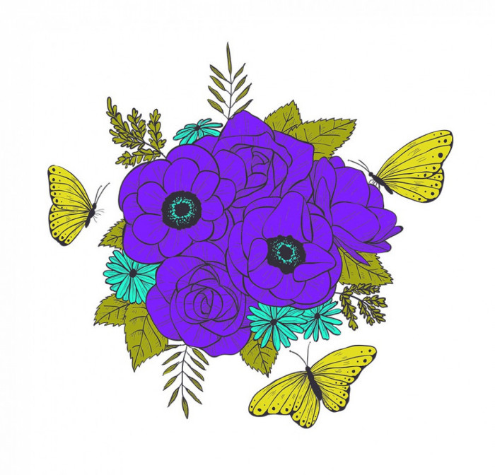 Sticker decorativ, Buchet de flori, Mov inchis, 60 cm, 1170ST-18
