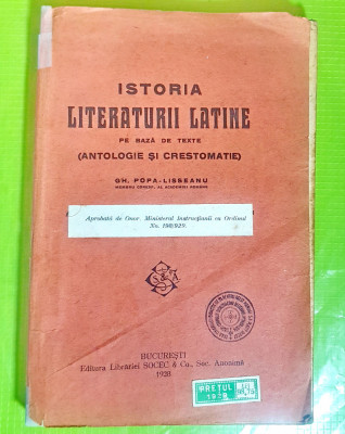 D976-MANUAL SCOLAR vechi-Istoria Literaturii Latine 1928-Antologie-Chrestomatie. foto