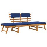 vidaXL Bancă de grădină cu perne 2-&icirc;n-1, 190 cm, lemn masiv acacia