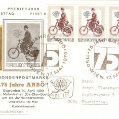 TRICICLU MOTORIZAT 75 ANI ANIVERSARE AUSTRIA FDC 1974