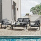 Set mobilier gradina LerumS masa 2 scaune canapea negru/gri inchis [casa.pro] HausGarden Leisure