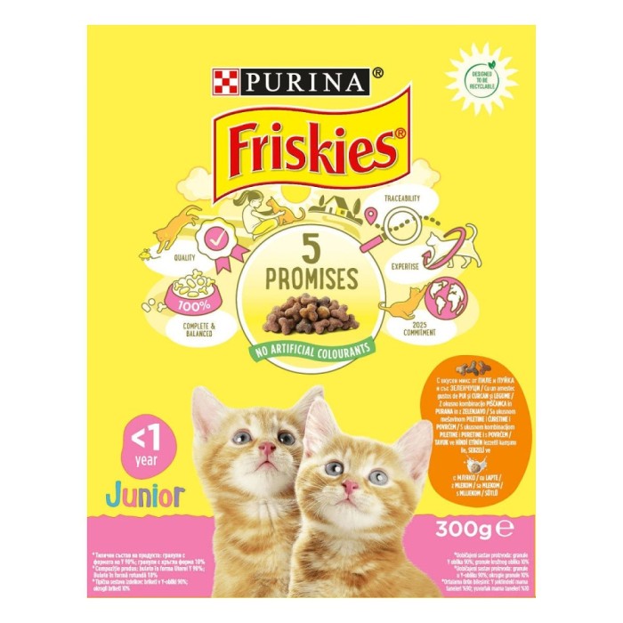 Hrana uscata pentru pisici Friskies Junior, junior, carne de pui si legume, 300g