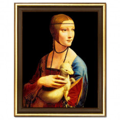 reproducere pe pânză înrămată Leonardo Da Vinci, Dama z gronostajem 24 x 29 cm