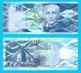 Barbados (p#73) 2 Dollars 2013 UNC 'J.R. Bovell'; (ROG CITITI DETALIILE!); Prima variantă, cea orizontală, pe h&acirc;rtie nu polimer