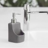 Dozator Săpun Lichid Ceramic Gri cu Suport Burete, 9x8.5x11.5cm - Dozator Manual Chiuvetă Bucătărie/Baie