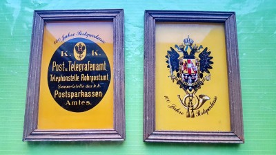 F543-Austria 2 reclame aniversare 100 ani Posta-Telefon-Telegraf-Asigurari Banca foto