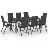 vidaXL Set mobilier de grădină, 9 piese, negru