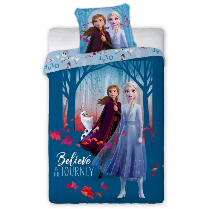 Lenjerie de pat Disney Frozen Journey, 2 Piese, 140A 200 cm, 70x90, 100% Bumbac